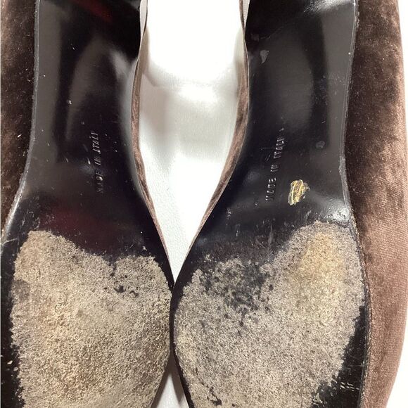 Salvatore Ferragamo‎ Vintage Brown Velvet  Leather Heels Size 6.5 - Picture 9 of 12
